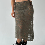 Khaki Lace Midi Skirt