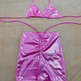 Pink metallic triangle top + shorts Top XS bottoms UK 6 / US 2