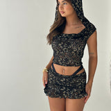 Black / Gold Lace Hooded Drape Tank Top