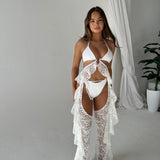 White Lace Frill 3 Piece Chaps Set