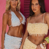 Sky Faux Feather Top - Ready To Ship