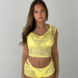 Yellow Lace Hooded Drape Tank Top