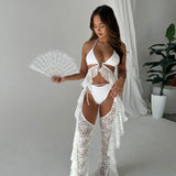 White Lace Frill 3 Piece Chaps Set