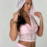 Baby Pink Lace Hooded Drape Tank Top