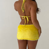 Yellow Faux Fur Micro Skirt