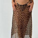 Leopard Mesh Floaty Midi Skirt