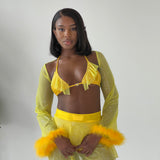 Yellow Metallic Twinkle Frill Triangle Top