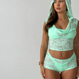 Mint Green Lace Hooded Drape Tank Top