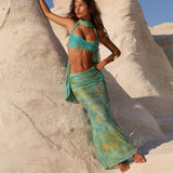 Aquamarine Mesh Maxi Skirt