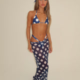 Navy Polka Dot Mesh Maxi Skirt