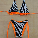 Orange zebra bikini set Top M bottoms UK 8 / US 4