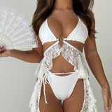 White Lace Frill 3 Piece Chaps Set