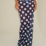 Navy Polka Dot Mesh Maxi Skirt