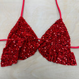 Red sequin butterfly top XS