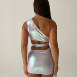 Iridescent Lilac Cyber Girl Asymmetric Mini Skirt