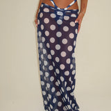 Navy Polka Dot Mesh Maxi Skirt