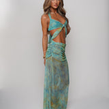 Aquamarine Mesh Maxi Skirt
