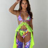 Neon Leopard / Green Mesh Frill 3 Piece Chaps Set