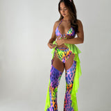 Neon Leopard / Green Mesh Frill 3 Piece Chaps Set