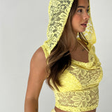 Yellow Lace Hooded Drape Tank Top