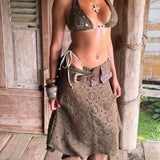 Olive Crochet Midi Skirt - Ready To Ship
