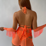 Orange Twinkle Fringe 4 Piece Outfit Set