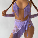 Violet Lace Fringe Wrap Skirt