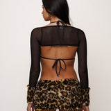 Faux Fur Leopard Cuffs / Mesh Shrug