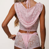 [Preorder] Baby Pink Lace Hooded Drape Tank Top