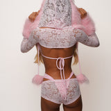 [Preorder] Pink Lace Hood With Luxury Faux Fur Trim