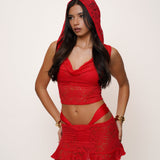 [Preorder] Red Lace Hooded Drape Tank Top