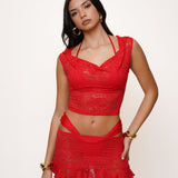 [Preorder] Red Lace Hooded Drape Tank Top