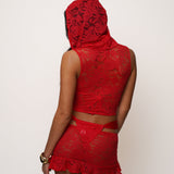 [Preorder] Red Lace Hooded Drape Tank Top