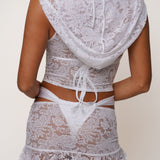 [Preorder] White Lace Hooded Drape Tank Top