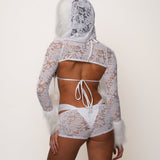 [Preorder] White Lace Hood With Luxury Faux Fur Trim